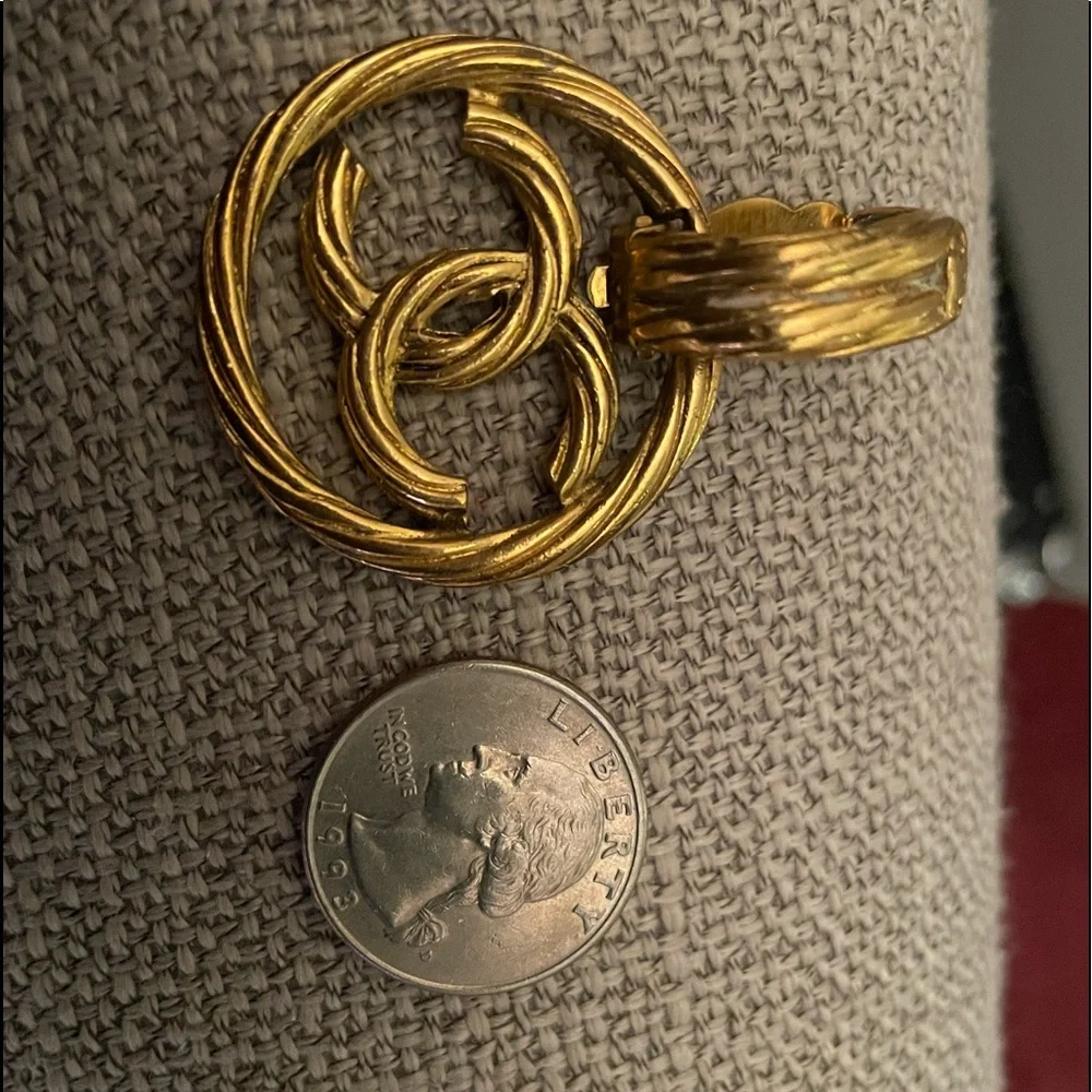 Chanel Gold-Tone Double C Drop Earrings